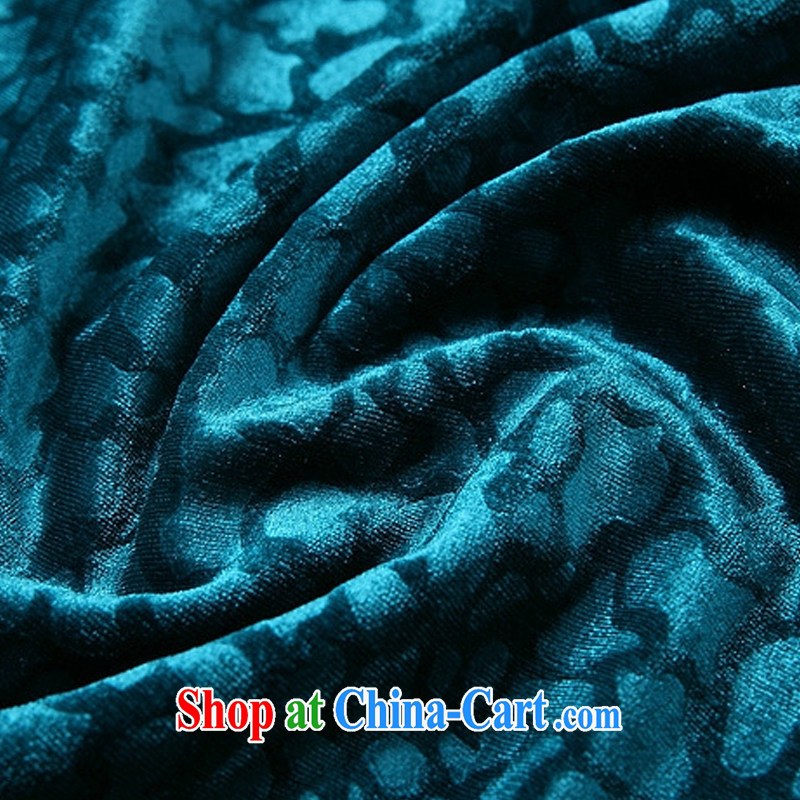 The flow improved Stylish retro-Ms. lao daily wool long cheongsam XWG 141,026 - 1 Lake blue XXXXL, European stream (OULIU), shopping on the Internet