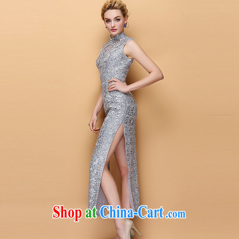 The improved flow and stylish collar dress Openwork, cultivating banquet long cheongsam XWG 140,301 M silver, the stream (OULIU), shopping on the Internet