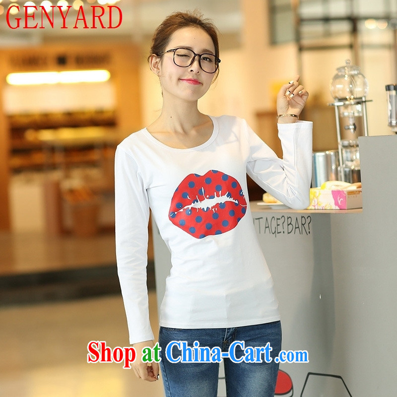Qin Qing store burglary, Autumn 2015 the new stamp duty cotton spinning and female T-shirt village long-sleeved clothes sexy red lips T-shirt white XXL, GENYARD, shopping on the Internet