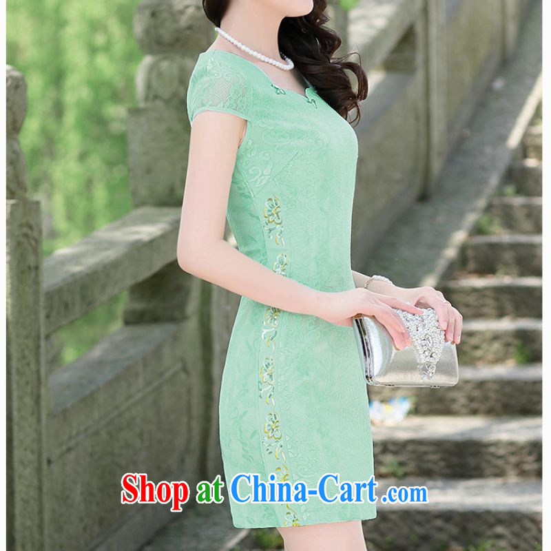 Constitution, spend a lot, girls in summer 2015 new daily improved short cheongsam beauty with Mrs style package and lace dresses 6126 green XXXL, constitution, spend, shopping on the Internet