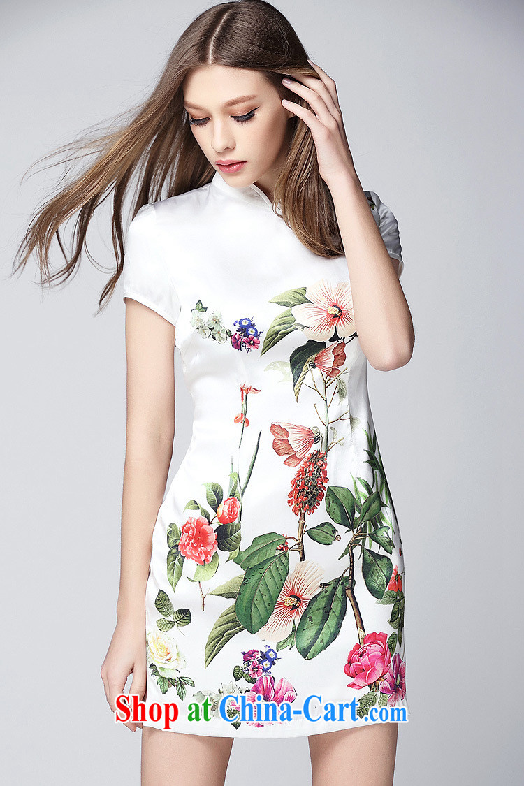 The flow improved stylish silk stamp short cheongsam dress XWG 150,368 white XL pictures, price, brand platters! Elections are good character, the national distribution, so why buy now enjoy more preferential! Health