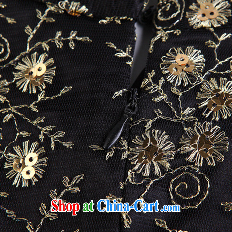 The flow improved stylish long cheongsam embroidery high's sexy retro banquet cheongsam dress XWG 134 - 1 black XXXL, the stream (OULIU), shopping on the Internet