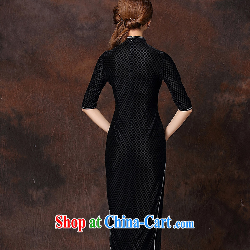 The flow improved Stylish retro long elegance velvet cheongsam dress XWG 141,007 black XXXL, the stream (OULIU), and shopping on the Internet