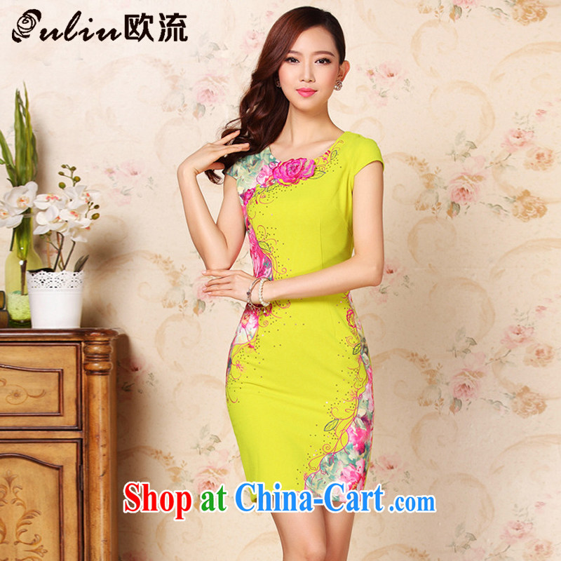 The summer flow, improved stylish three-dimensional embroidery without the forklift truck daily short cheongsam dress XWG 335 Map Color XXL