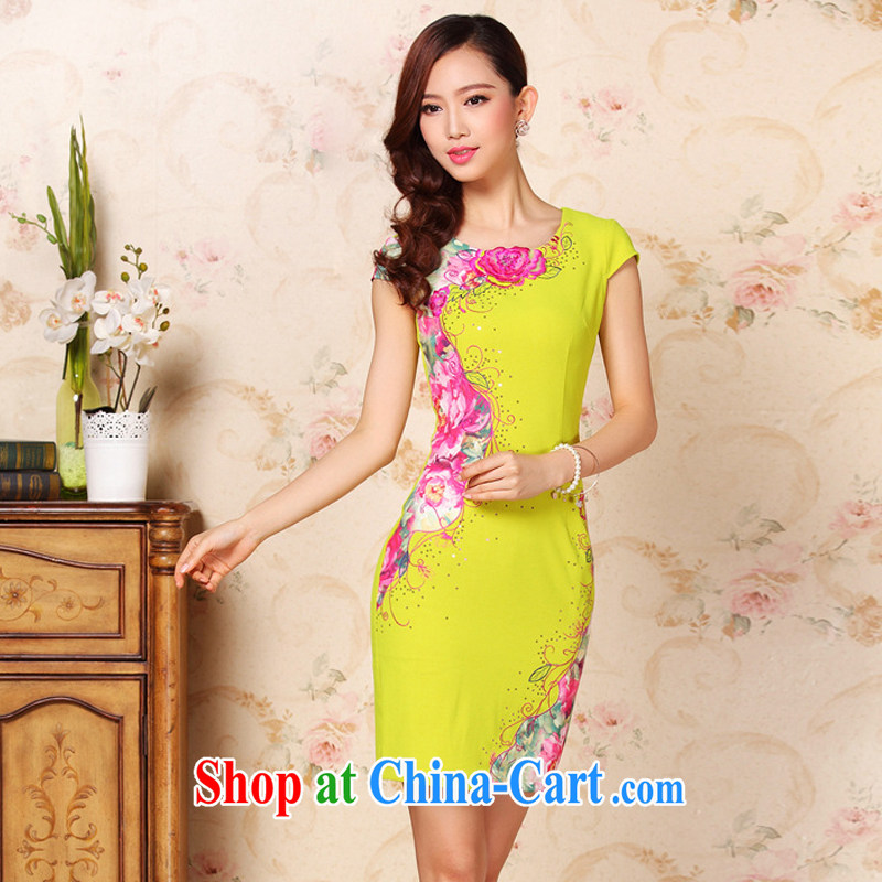 The summer flow, improved stylish three-dimensional embroidery without the forklift truck daily short cheongsam dress XWG 335 Map Color XXL, the stream (OULIU), and, on-line shopping