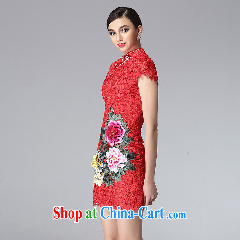 The high flow water-soluble lace cheongsam dress stylish and improved three-dimensional embroidery elegant qipao XWG 8810 red XXL, the stream (OULIU), and, on-line shopping