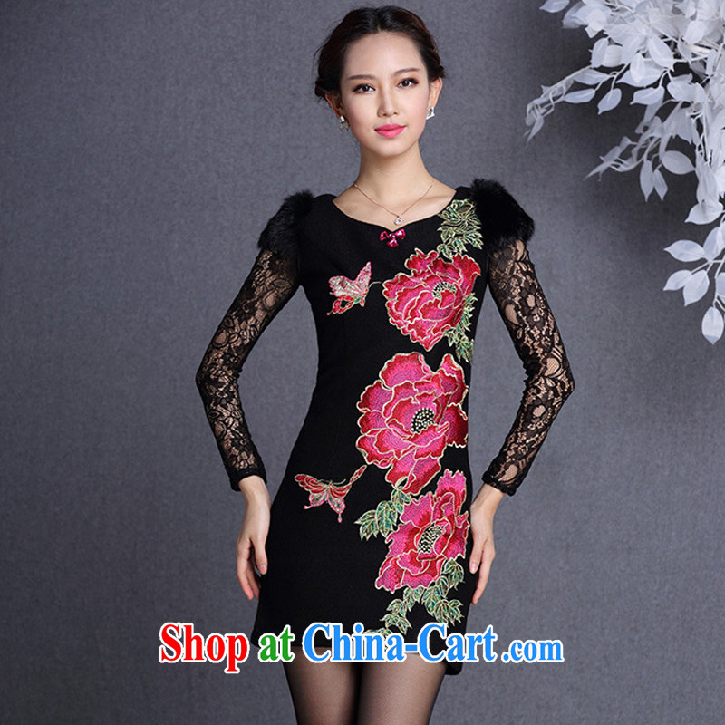 The improved flow and stylish Beauty and Hair shoulder embroidered hair so short cheongsam XWG 13,017 black S, the stream (OULIU), and shopping on the Internet