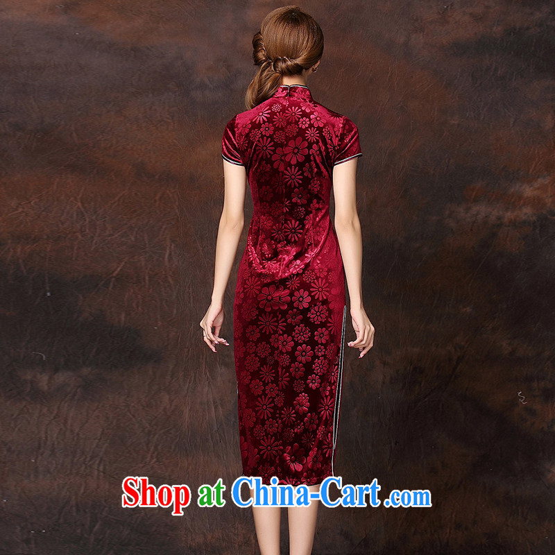 The flow improved Stylish retro-day a short-sleeved wool long cheongsam XWG 141,026 wine red XXXXL, the stream (OULIU), shopping on the Internet