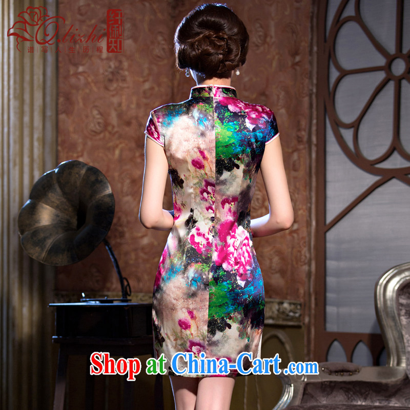 Slim li know day Hong Kong cheongsam new summer retro stylish sauna silk heavy Silk Cheongsam style skirts the color QLZ Q 15 6071 days XXL incense and Li (Q . LIZHI), online shopping