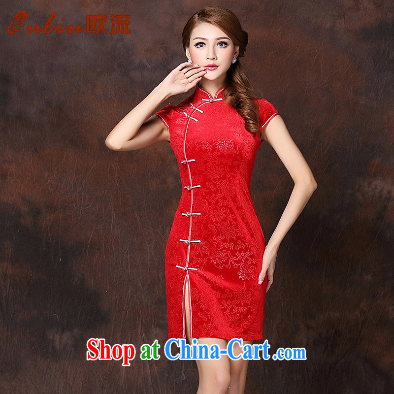 The flow improved Stylish retro unilateral on Ms. lao daily wool short cheongsam XWG 141,022 red XXXXL