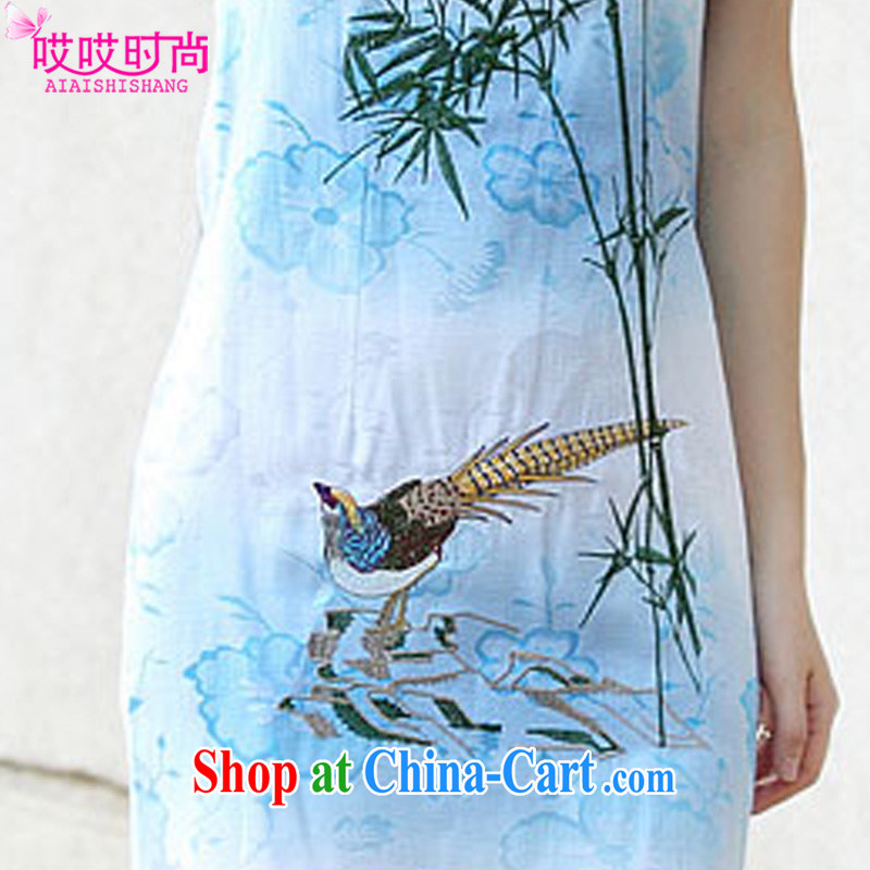 Ah, ah, stylish summer 2015 new female short sleeve retro cheongsam dress A 6910 #blue XL, ah, ah, stylish, and shopping on the Internet