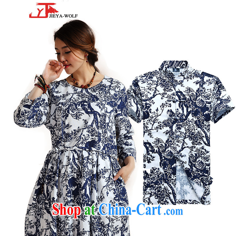 Jack And Jacob JIEYA - WOLF New Tang Women's clothes cheongsam dress short, 7 cuff shrink sleeves for cotton the V for multi-color spring and summer, autumn fashion couple two 1508 M, JIEYA - WOLF, shopping on the Internet