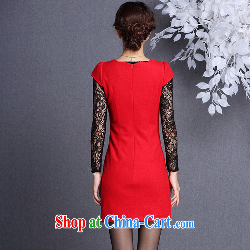 The flow improved stylish Ethnic Wind embroidered wool is solid dresses skirts ladies XWG 13,054 red XXL, the stream (OULIU), shopping on the Internet