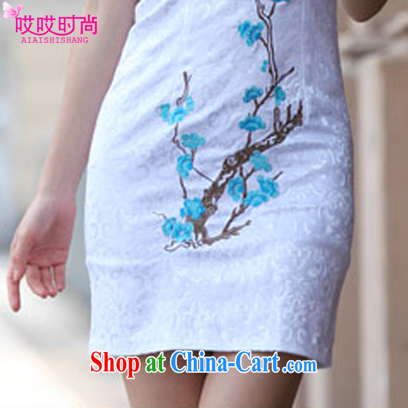 Ah, ah, and stylish summer 2015 new women with pretty embroidery and stylish beauty cheongsam dress A 6909 #blue XL, ah, ah, and stylish, and shopping on the Internet