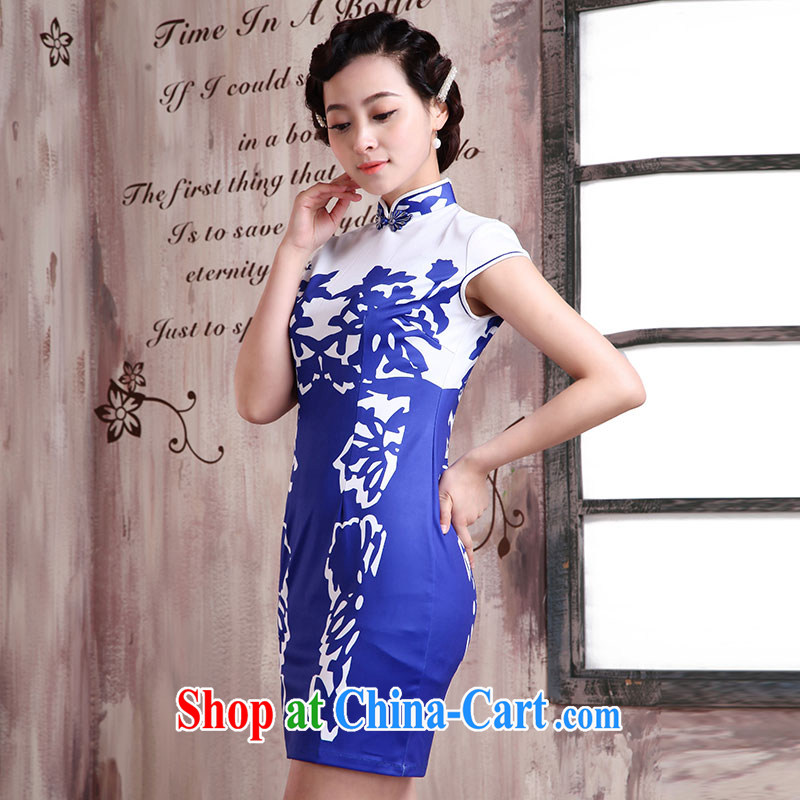 Jubilee 1000 bride's 2015 new summer Chinese Antique style beauty girl dress improved cheongsam X 2081 the formalist - blue XXL, 1000 Jubilee bride, shopping on the Internet