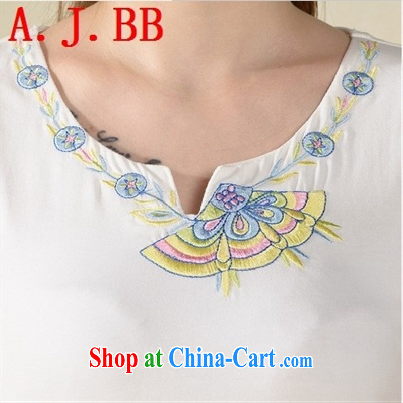 Black butterfly YK 9635 2015 summer new ethnic wind blouses beautiful embroidered graphics thin short-sleeve shirt T female white XXL, A . J . BB, shopping on the Internet