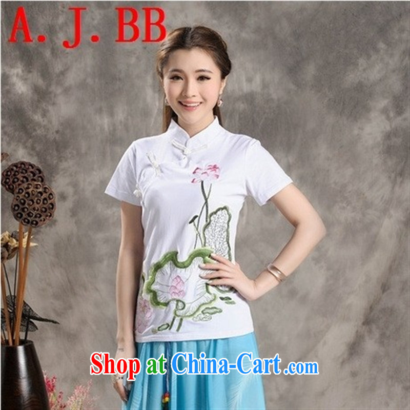 Black butterfly XS 8236 2015 National wind summer new female solid T-shirt, collar embroidered cultivating the code short-sleeved T shirts of red XXXL, A . J . BB, shopping on the Internet