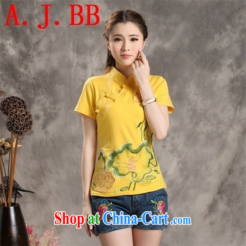Black butterfly XS 8236 2015 National wind summer new female solid T-shirt, collar embroidered cultivating the code short-sleeved T shirts of red XXXL, A . J . BB, shopping on the Internet