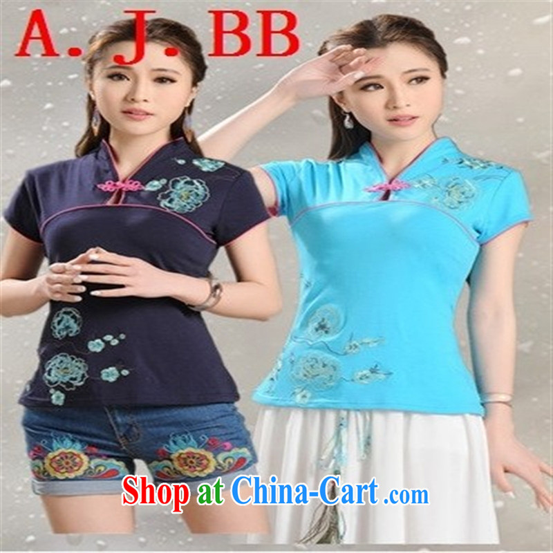 Black butterfly E 9202 summer 2015 New National wind blouses, embroidered for ethnic wind short sleeve shirt T female white XXXXL, A . J . BB, shopping on the Internet