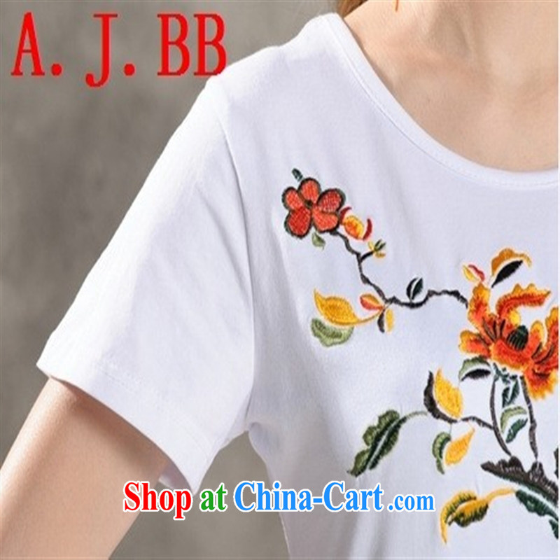Black butterfly YT 808 summer 2015 New National wind blouses embroidery take-neck beauty graphics thin short-sleeve shirt T female white XXL, A . J . BB, shopping on the Internet