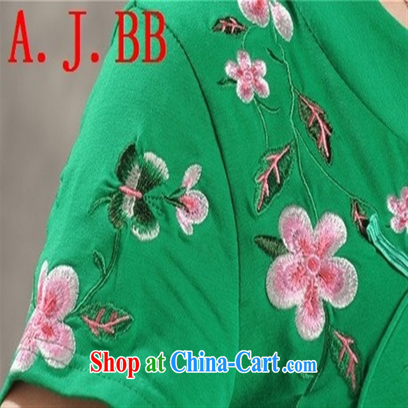 Black butterfly E 9204 2015 summer new blouses, for a tight national wind embroidered beauty short-sleeved T-shirt girl green XXXXL, A . J . BB, and shopping on the Internet
