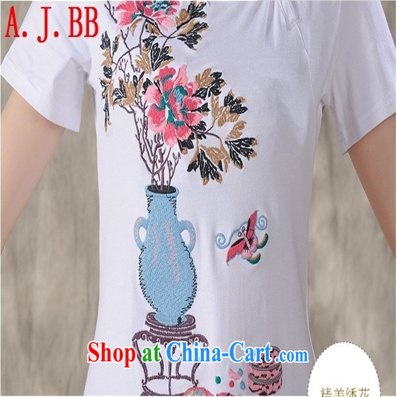 Black butterfly YK 9497 2015 spring and summer new ethnic wind blouses beautiful embroidered graphics thin short sleeved shirt T female white XXL, A . J . BB, shopping on the Internet