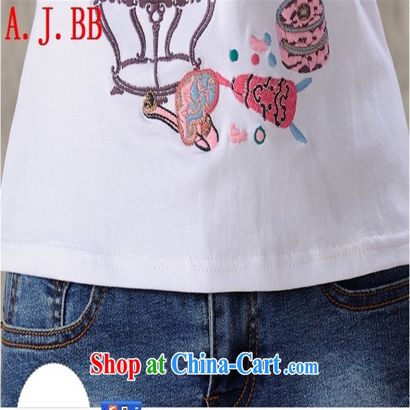 Black butterfly YK 9497 2015 spring and summer new ethnic wind blouses beautiful embroidered graphics thin short sleeved shirt T female white XXL, A . J . BB, shopping on the Internet
