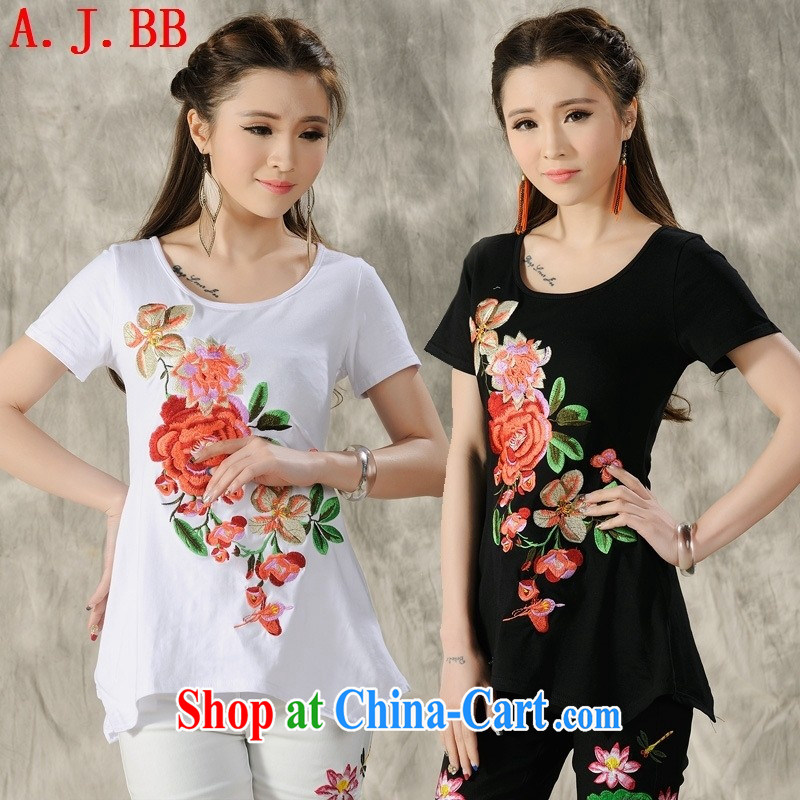 Black butterfly YK 9487 2015 spring and summer new blouses ethnic wind embroidered long is not rules, with a short-sleeved shirt T white XXXL