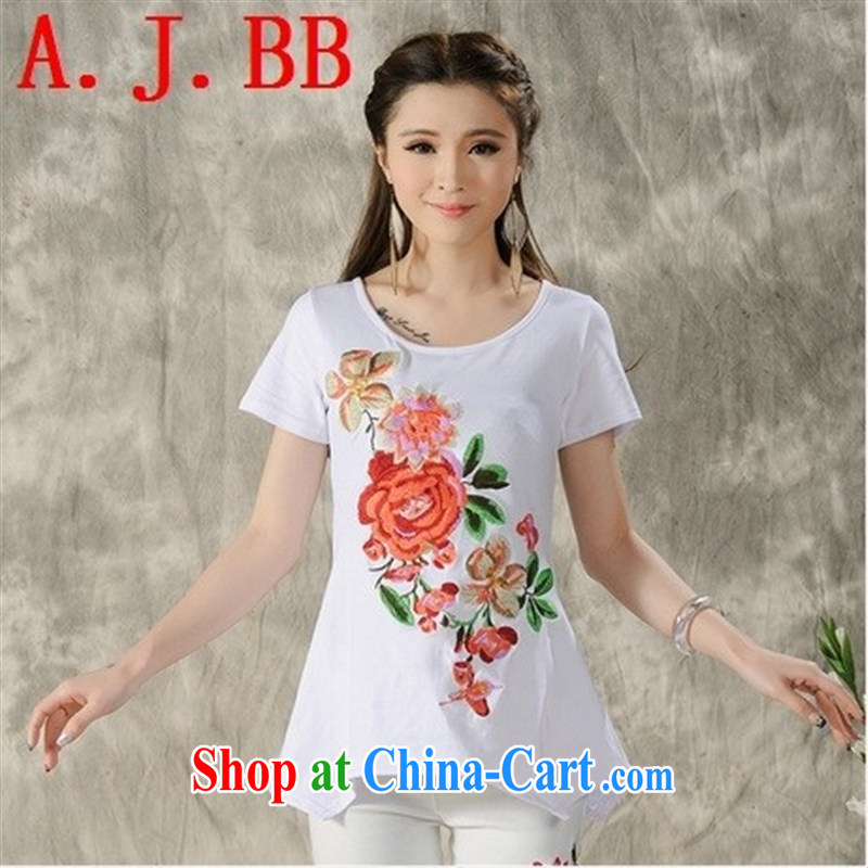 Black butterfly YK 9487 2015 spring and summer new blouses ethnic wind embroidery, long is not rules, with a short-sleeved shirt T white XXXL, A . J . BB, shopping on the Internet