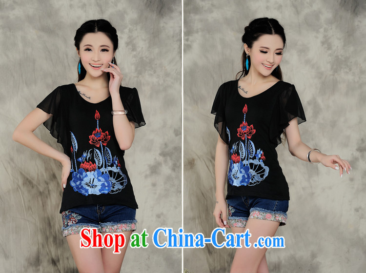Black butterfly C 110 summer 2015 New National wind women shirt T flouncing embroidered snow-woven fly cuff short-sleeved T-shirt female black XXXL pictures, price, brand platters! Elections are good character, the national distribution, so why buy now enjoy more preferential! Health
