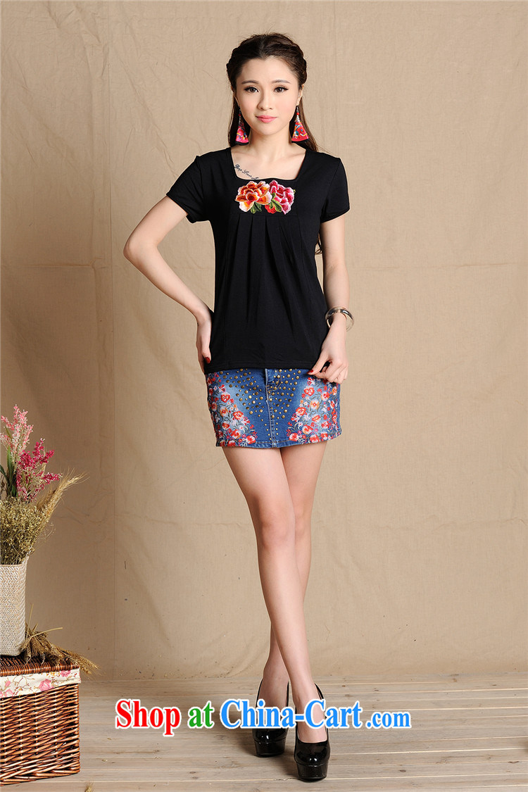 Black butterfly E 9199 National wind summer 2015 new female solid T-shirt embroidered cultivating female short-sleeved shirt T female black XXL pictures, price, brand platters! Elections are good character, the national distribution, so why buy now enjoy more preferential! Health