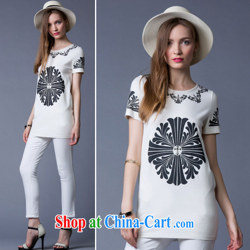 Ya-ting store European sites in Europe and high-end women summer 2015 new stamp duty cultivating charisma T shirt T-shirt DA 4041 white XL