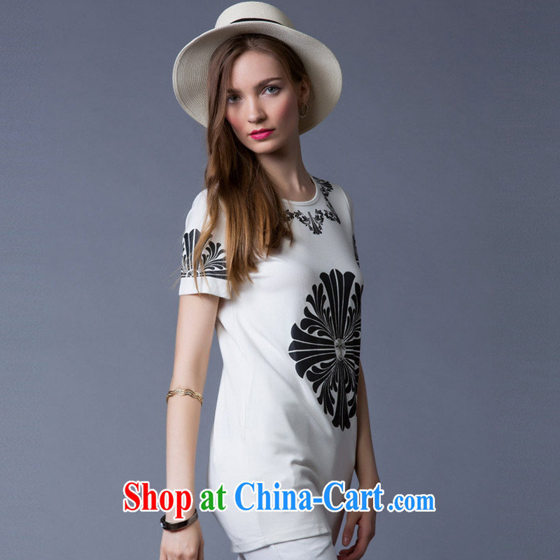Ya-ting store European sites in Europe and high-end women summer 2015 new stamp duty cultivating charisma T shirt T-shirt DA 4041 white XL, blue rain bow, and shopping on the Internet