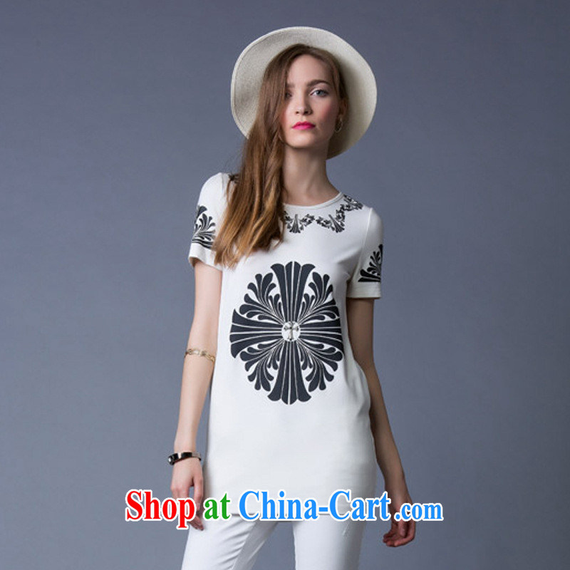 Ya-ting store European sites in Europe and high-end women summer 2015 new stamp duty cultivating charisma T shirt T-shirt DA 4041 white XL, blue rain bow, and shopping on the Internet