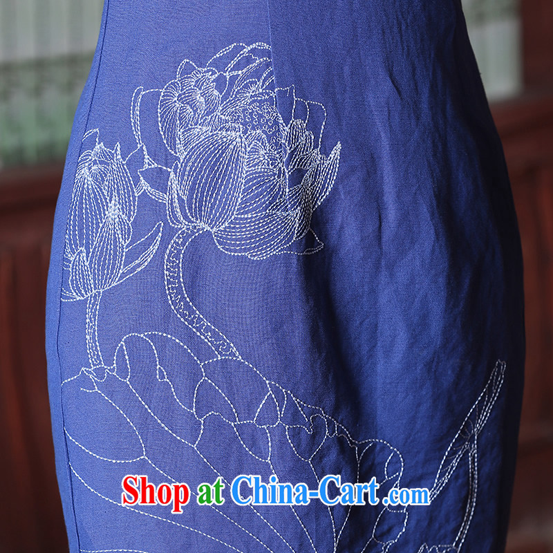 The CYD HO Kwun Tong' blue, summer 2015 new units the solid-colored cheongsam dress embroidery antique dresses blue XXL, Sau looked Tang, shopping on the Internet