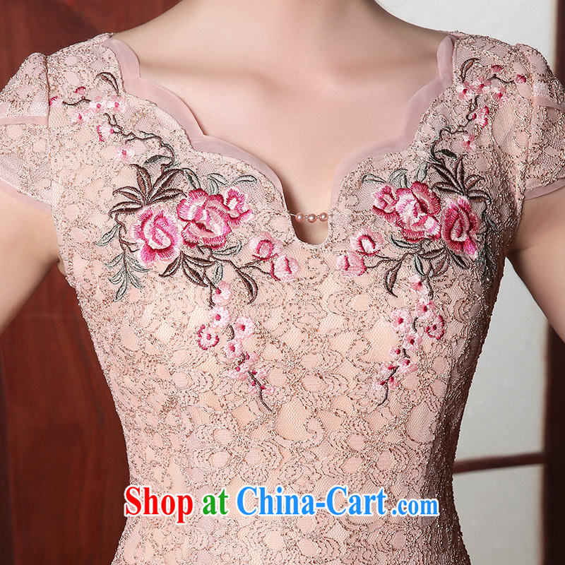 The CYD HO Kwun Tong' wind Hyatt summer 2015 new lace petal collar improved cheongsam retro dresses apricot XL, Sau looked Tang, shopping on the Internet