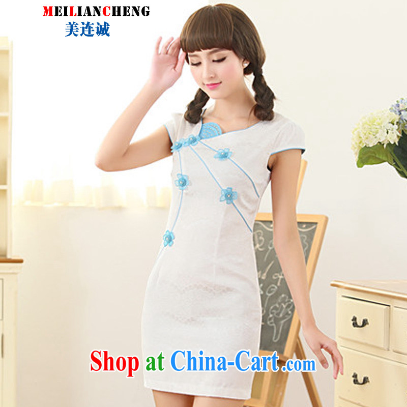 and the United States and even in summer 2015, new lace stitching embroidered dresses retro elegant refined and stylish beauty short cheongsam further skirt pink XXL, the 1000 (BENQIAN), online shopping