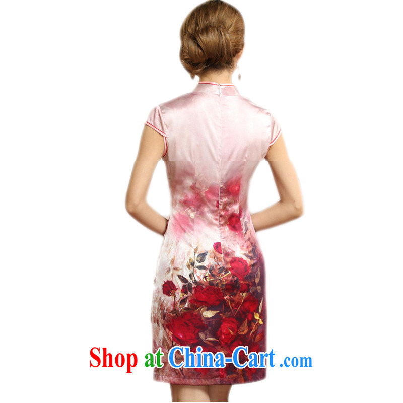 The class elegance Silk Cheongsam qipao summer short, cultivating improved daily cheongsam dress AQE 007 Map Color XXL, the stream (OULIU), shopping on the Internet
