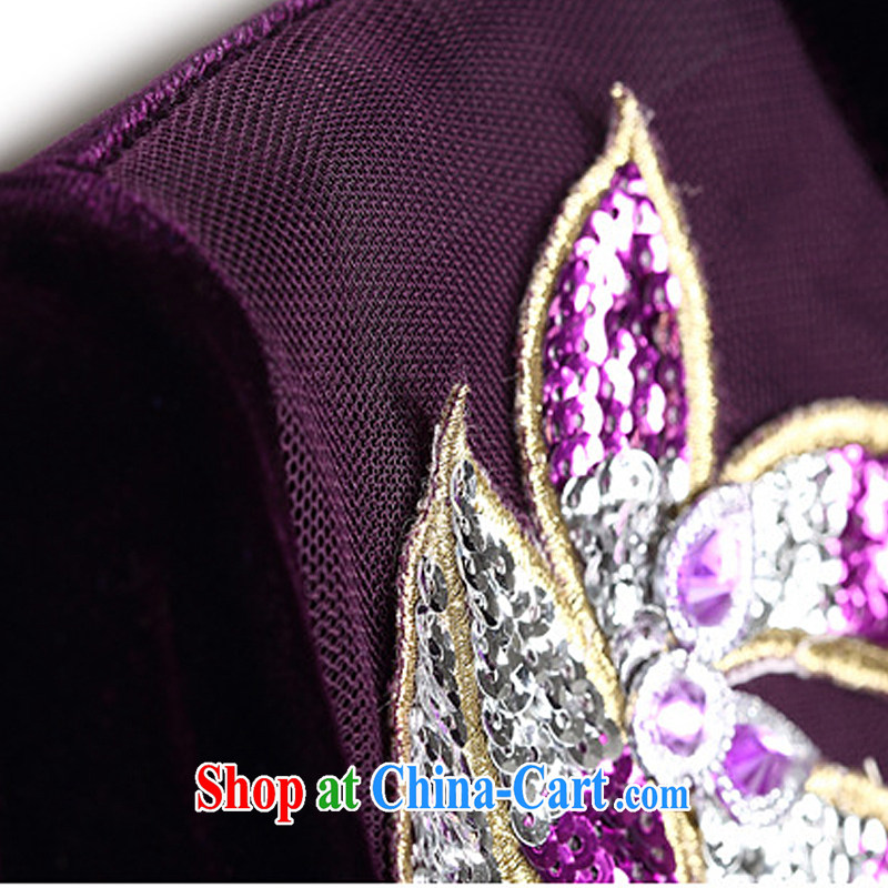 The first class boutique style gold velour cheongsam elegance upscale wedding banquet mother dress uniform toast on Lao AQE 006 in purple XXXXL cuff, the stream (OULIU), shopping on the Internet