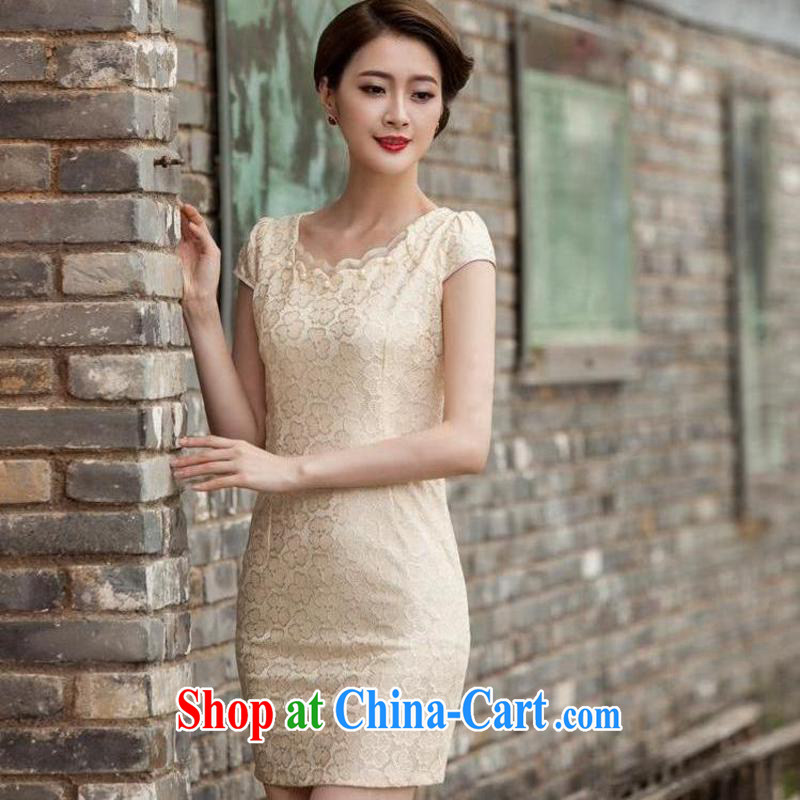 The flies love 2015 summer new dress lace cheongsam stylish beauty dress Openwork hook take C C 518 1106 Lake blue XL, and flies, and shopping on the Internet