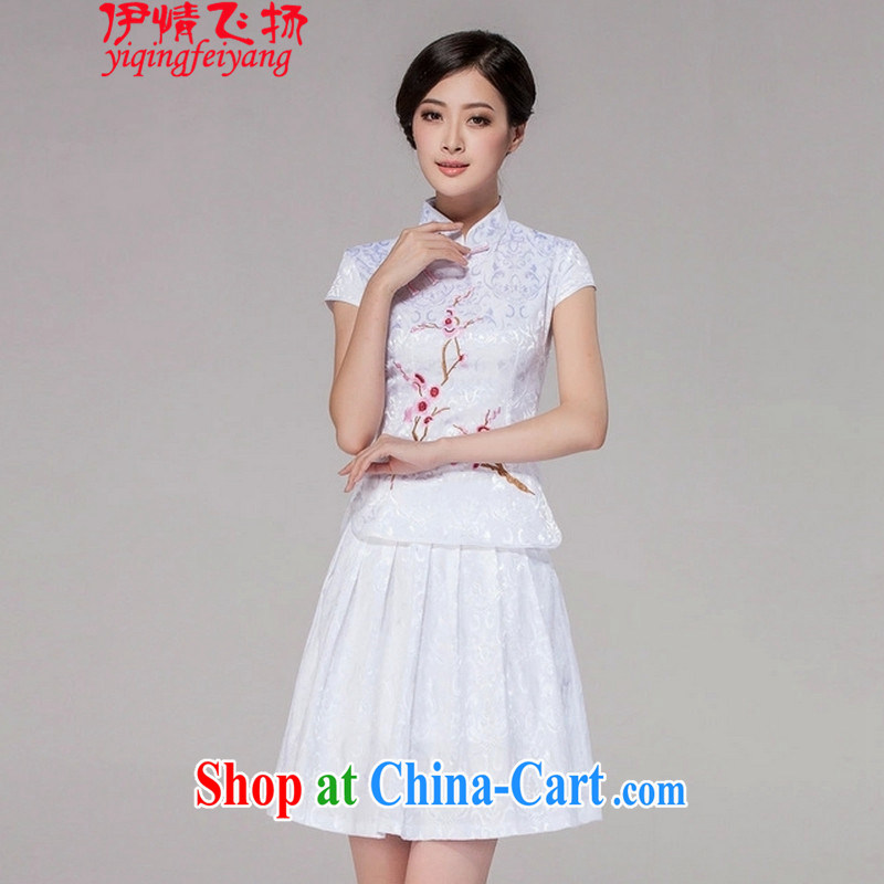 The flies love summer 2015 new female daily qipao dresses high-end retro style two-part kit C C 518 1125 white XL