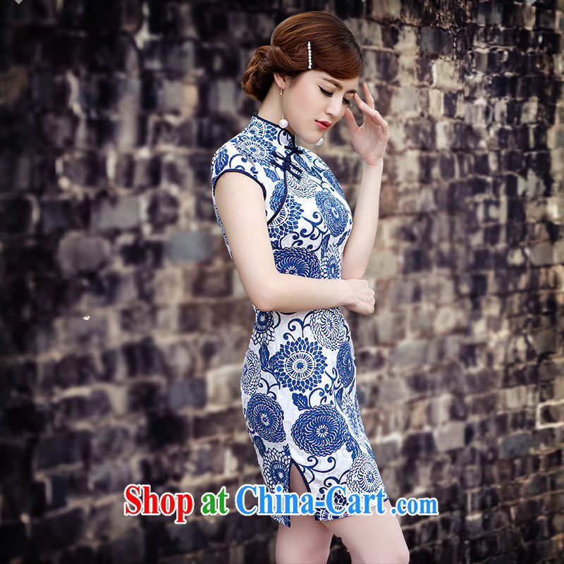 According to Lin Sa 2015 new summer lady stylish beauty improved cheongsam dress blue XL, according to Lin, Elizabeth, and shopping on the Internet