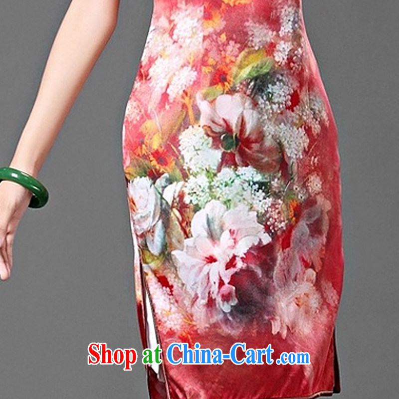 The retro-style flowers Silk Cheongsam dress, bridal wedding dress dresses AQE 014 red XXXL, the stream (OULIU), and shopping on the Internet