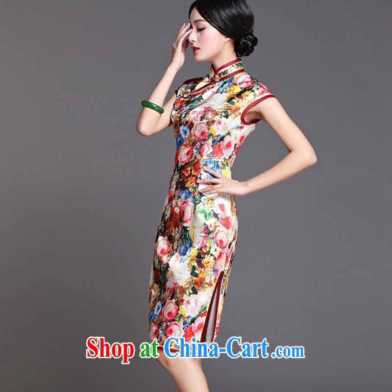 The flow in long Silk Cheongsam dress sense of the Lao sauna silk dress dresses AQE 018 photo color XXXL, the stream (OULIU), shopping on the Internet