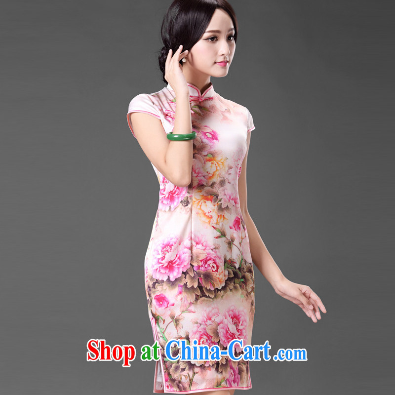 The retro-style heavy Silk Cheongsam dress sense of the forklift truck peony flower dress dresses AQE 021 photo color XXXL, the stream (OULIU), and shopping on the Internet