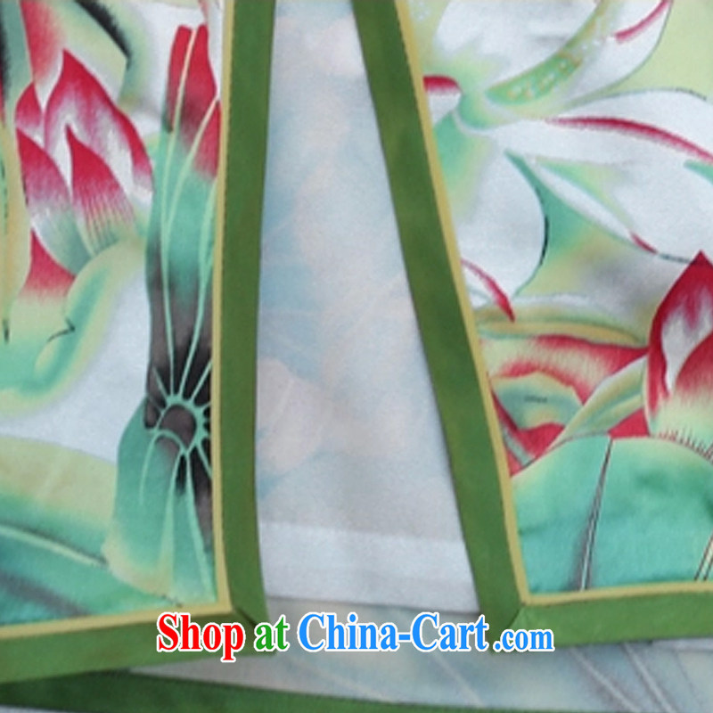 The flow green flouncing upscale Silk Cheongsam dress Chinese Korea Chinese Dress sauna retro Silk Dresses summer AQE 020 photo color XXXL, the stream (OULIU), online shopping