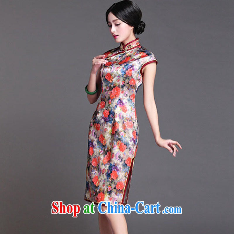 The Best Original Design Silk Cheongsam dress, long, China wind high sauna silk dress dresses AQE 022 XXXL suit, the stream (OULIU), shopping on the Internet