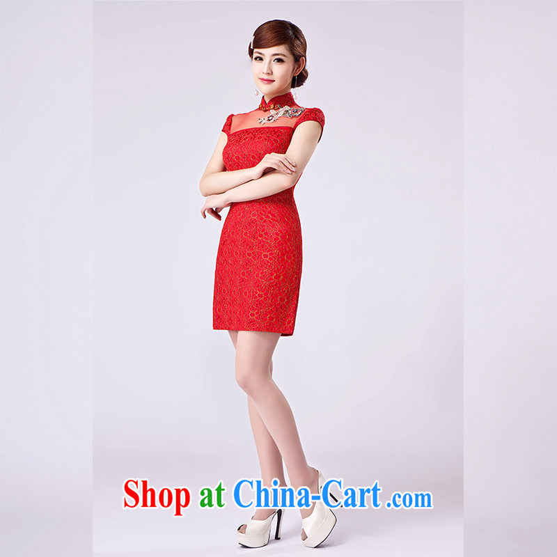 2015 female new XL Ethnic Wind Chinese Chinese Embroidery antique style beauty video thin package and cheongsam dress red XL, according to Lin, Elizabeth, and shopping on the Internet