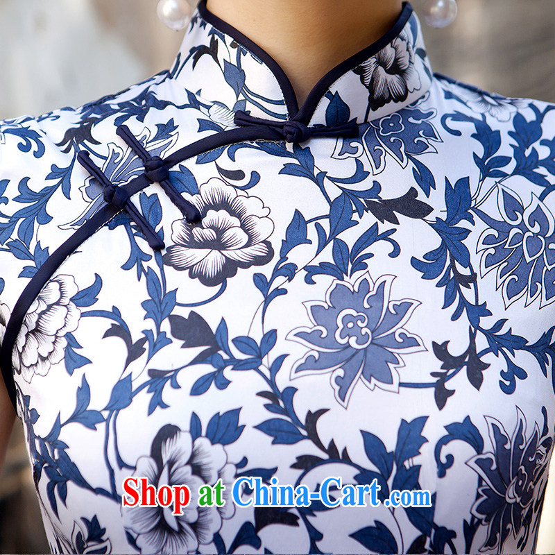 2015 new summer fashion daily floral Ethnic Wind and elegant low-power on the truck cheongsam dress female blue XL, according to Lin, Elizabeth, and shopping on the Internet
