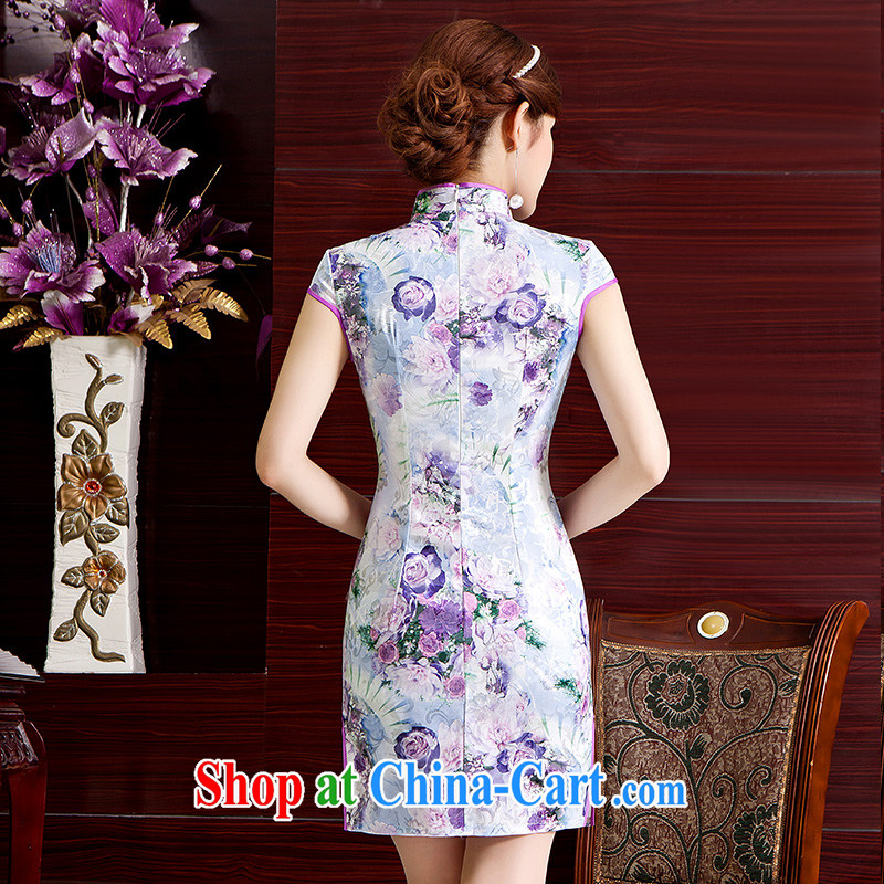 Improved cheongsam dress jacquard cotton china silk dresses 2015 new light purple S, according to Lin, Elizabeth, and shopping on the Internet